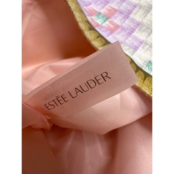 Estee Lauder Beach Tote Bag With Pastel Geometric Pattern & Pink Lining - Picture 4 of 5